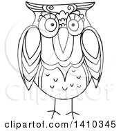 Clipart Of A Sketched Black And White Owl Royalty Free Vector Illustration