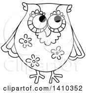 Clipart Of A Sketched Black And White Owl Royalty Free Vector Illustration