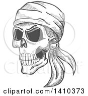 Poster, Art Print Of Sketched Gray Human Pirate Skull With A Bandana
