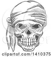 Clipart Of A Sketched Gray Human Pirate Skull With A Bandana Royalty Free Vector Illustration