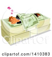 Poster, Art Print Of Caucasian Business Man Sleeping On A Money Bed