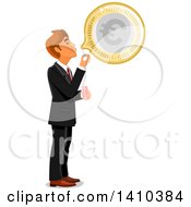 Poster, Art Print Of Caucasian Business Man Blowing A Bubble With Euro Currency