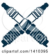 Clipart Of Blue And White Crossed Spark Plugs Royalty Free Vector Illustration