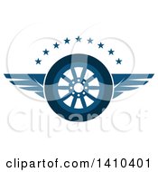 Poster, Art Print Of Flying Tire With Blue Wings And Stars
