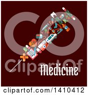 Poster, Art Print Of Flat Design Vaccine Syringe Made Of Medical Icons On Brown
