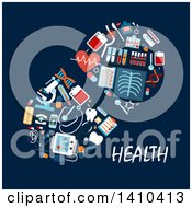 Poster, Art Print Of Flat Design Pill Made Of Medical Icons With Text On Blue