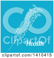 Clipart Of A Vaccine Syringe Made Of Medical Icons With Text On Blue Royalty Free Vector Illustration