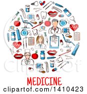 Poster, Art Print Of Circle Formed Of Sketched Medical Icons With Text