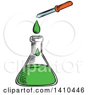 Clipart Of A Sketched Science Flask And Dropper Royalty Free Vector Illustration