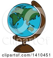 Clipart Of A Sketched Desk Globe Royalty Free Vector Illustration