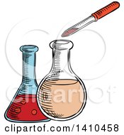 Clipart Of Sketched Science Flasks And Dropper Royalty Free Vector Illustration by Vector Tradition SM