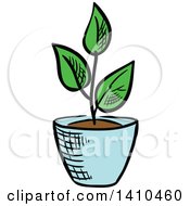 Clipart Of A Sketched Seedling Plant Royalty Free Vector Illustration