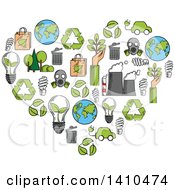 Clipart Of A Heart Formed Of Sketched Green Energy Icons Royalty Free Vector Illustration by Vector Tradition SM