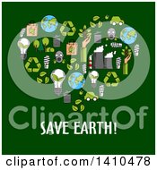 Poster, Art Print Of Heart Made Of Sketched Ecology Icons Over Text On Green