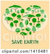 Poster, Art Print Of Heart Formed Of Trees Over Save Earth Text On Beige