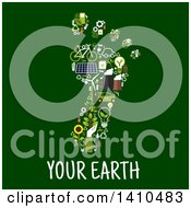 Clipart Of A Flat Design Foot Print Made Of Energy Icons With Text On Green Royalty Free Vector Illustration