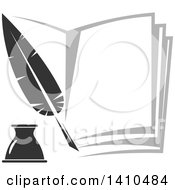 Poster, Art Print Of Grayscale Feather Quill And Book