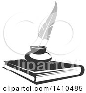 Poster, Art Print Of Grayscale Feather Quill And Book