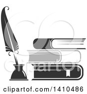 Clipart Of A Grayscale Feather Quill And Books Royalty Free Vector Illustration by Vector Tradition SM