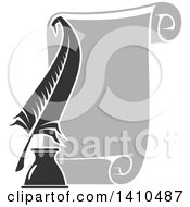 Clipart Of A Grayscale Feather Quill And Scroll Royalty Free Vector Illustration by Vector Tradition SM