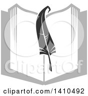 Clipart Of A Grayscale Feather Quill Over An Open Book Royalty Free Vector Illustration by Vector Tradition SM