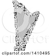 Poster, Art Print Of Harp Formed Of Black And White Music Notes