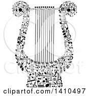 Poster, Art Print Of Lyre Formed Of Black And White Music Notes