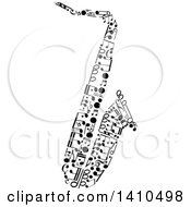 Poster, Art Print Of Saxophone Made Of Black And White Music Notes