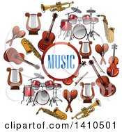 Clipart Of A Circle Formed Of Musical Instruments With Text Royalty Free Vector Illustration