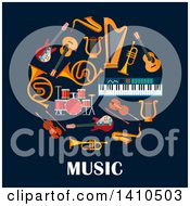 Poster, Art Print Of Circle Of Instruments With Text On Blue