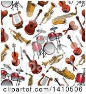 Poster, Art Print Of Seamless Background Pattern Of Musical Instruments