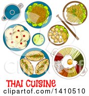 Clipart Of A Sketched Meal Of Thai Cuisine Royalty Free Vector Illustration