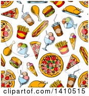 Poster, Art Print Of Seamless Background Pattern Of Sketched Food