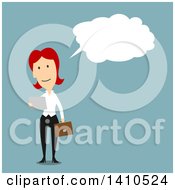 Poster, Art Print Of Flat Design White Business Woman Reading A Letter And Thinking On Blue
