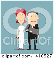 Poster, Art Print Of Flat Design Caucasian Wedding Couple On Blue