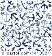 Clipart Of A Nautical Seamless Background Pattern Of Blue Anchors Royalty Free Vector Illustration