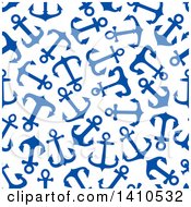 Poster, Art Print Of Nautical Seamless Background Pattern Of Blue Anchors