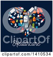 Clipart Of A Flat Design Heart Made Of Medical Icons With Text On Blue Royalty Free Vector Illustration