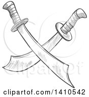 Clipart Of Gray Sketched Crossed Swords Royalty Free Vector Illustration