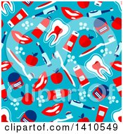Clipart Of A Seamless Background Pattern Of Flat Design Dental Items Royalty Free Vector Illustration