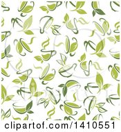 Poster, Art Print Of Seamless Background Pattern Of Green Tea Cups And Leaves