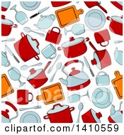 Poster, Art Print Of Seamless Background Pattern Of Pots And Kitchen Items