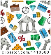 Clipart Of A Seamless Background Pattern Of Sketched Money Icons Royalty Free Vector Illustration