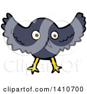 Clipart Of A Cartoon Black Flying Owl Royalty Free Vector Illustration