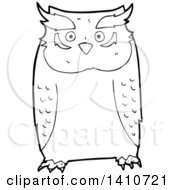 Clipart Of A Cartoon Black And White Lineart Owl Royalty Free Vector Illustration