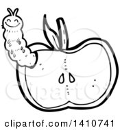 Clipart Of A Cartoon Black And White Lineart Worm In An Apple Royalty Free Vector Illustration