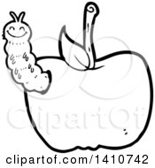 Poster, Art Print Of Cartoon Black And White Lineart Worm In An Apple