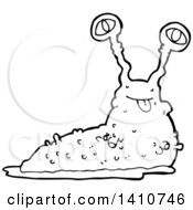 Clipart Of A Cartoon Black And White Lineart Slug Royalty Free Vector Illustration by lineartestpilot