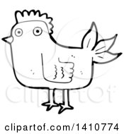 Clipart Of A Cartoon Black And White Lineart Hen Chicken Royalty Free Vector Illustration
