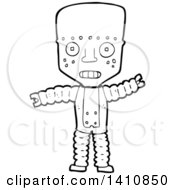 Poster, Art Print Of Cartoon Black And White Lineart Robot